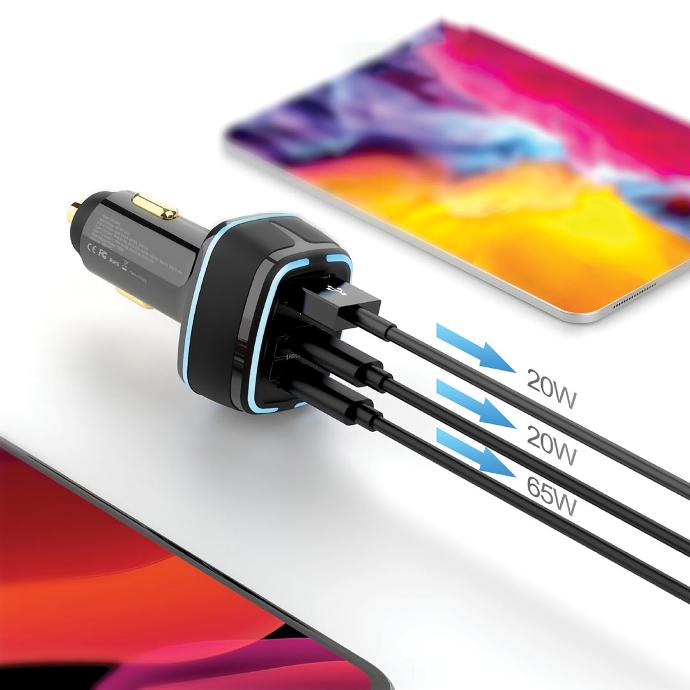 Porodo Multi-Port Car Charger QC3.0 20W + Dual PD 20W / 65W - Black