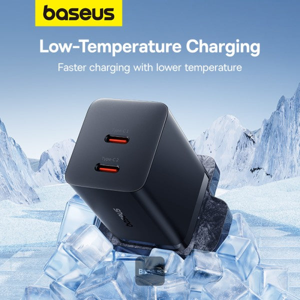 Baseus PD 40W Dual Type C Fast Charger - USB C GaN5 Pro Charging Adapter - Black