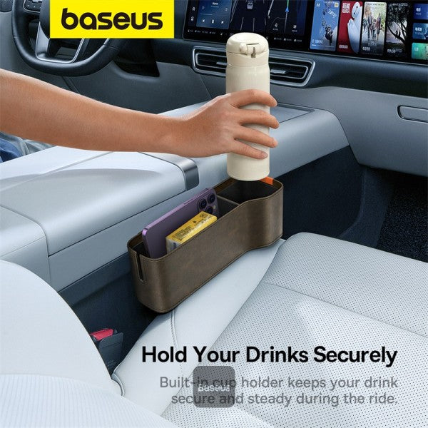 Baseus Car Seat Gap Organizer Storage Box Console with Cup Holder for Front Passenger Side and Driver Side - Marble Brown