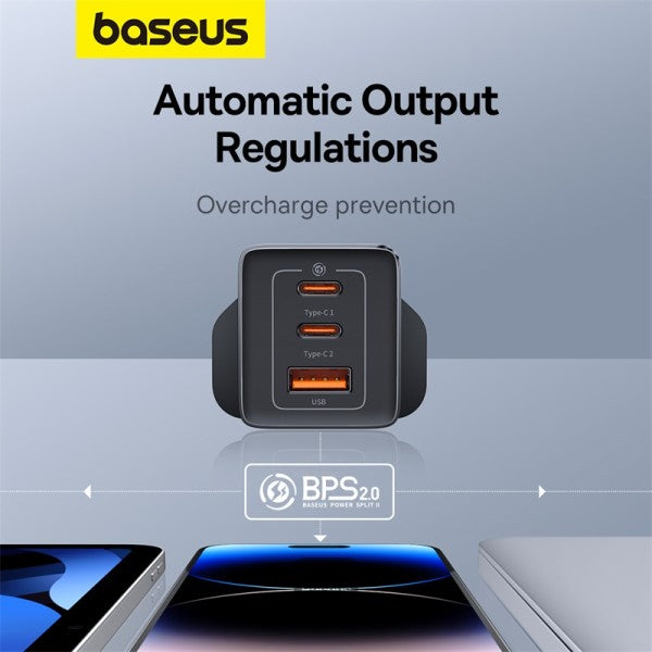Baseus GaN5 Pro 65W 3 Port Fast Charger | 2 Type-C + USB-A, UK