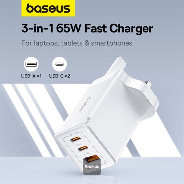 Baseus GaN5 Pro 65W 3 Port Fast Charger | 2 Type-C + USB