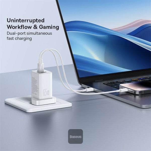 Baseus GaN5 Pro 65W 3 Port Fast Charger | 2 Type-C + USB