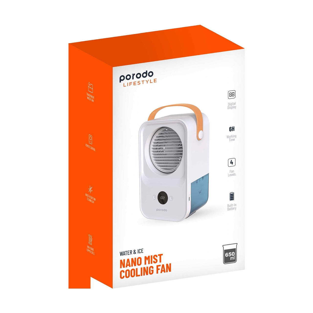Porodo LifeStyle Nano Mist Air Cooling Fan with Remote 650mL 2000mAh - White