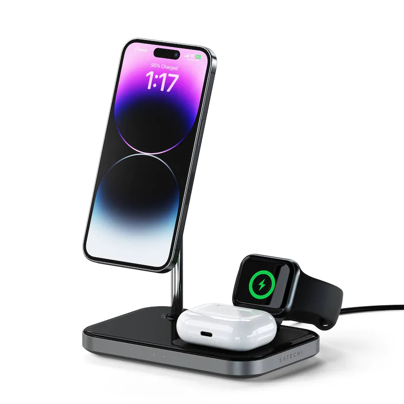 Satechi - Magnetic 3-in-1 Wireless Charging Stand - Space Grey