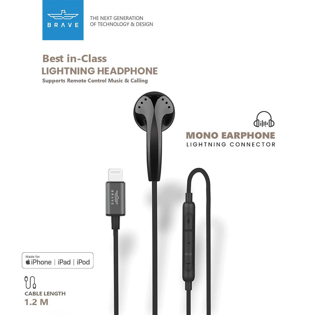 Brave Mono Earphone Mfi Certified Lightning Connector