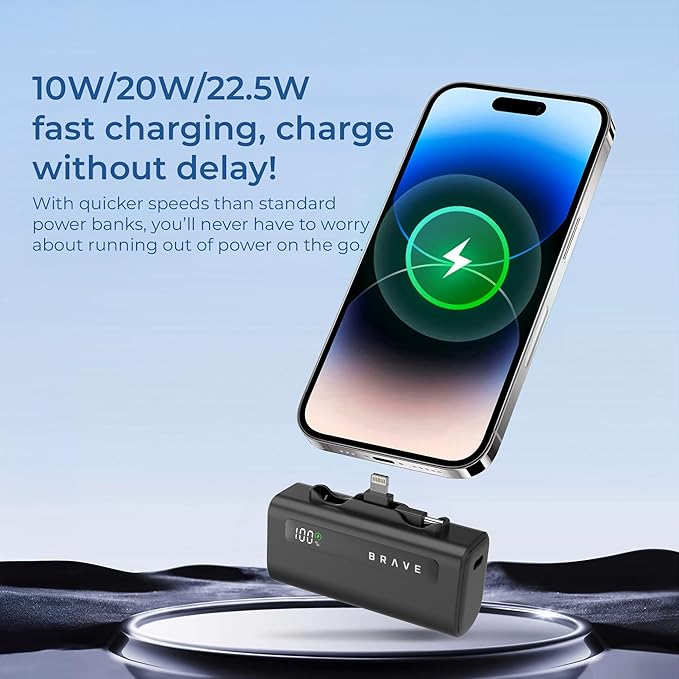 Brave Compact Power Bank 4-in-1 with Charging Station, 4-Pack 5000mAh External Battery Pack, LED Display, Built-in Type-C & Lightning Connectors, 22.5W