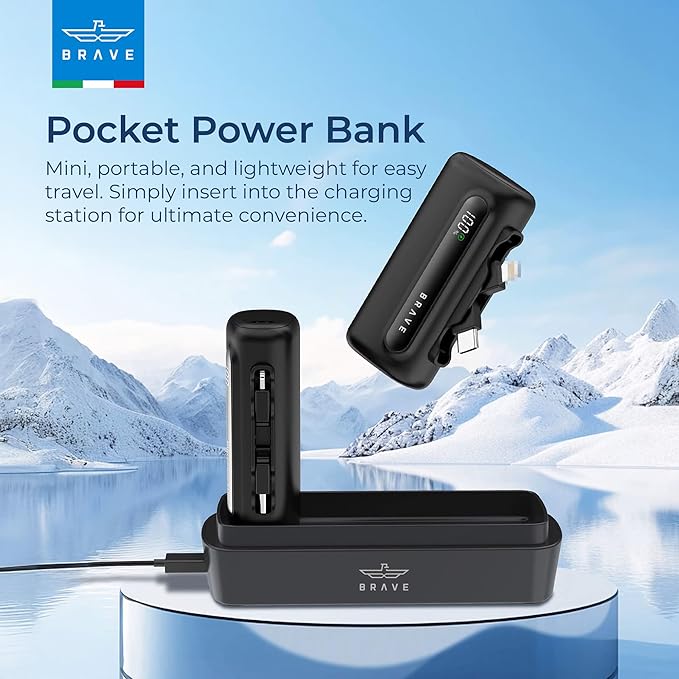 Brave Compact Power Bank 4-in-1 with Charging Station, 4-Pack 5000mAh External Battery Pack, LED Display, Built-in Type-C & Lightning Connectors, 22.5W