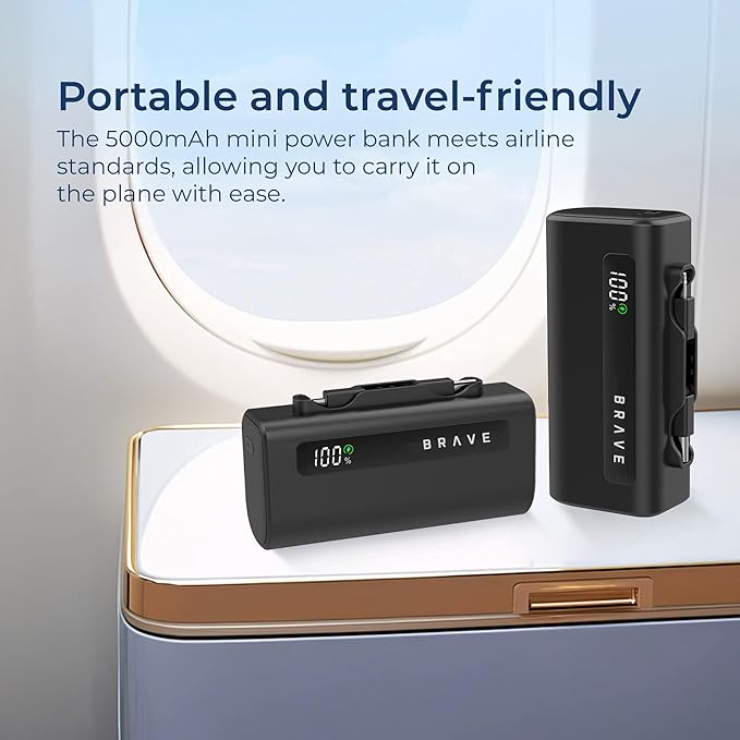 Brave Compact Power Bank 4-in-1 with Charging Station, 4-Pack 5000mAh External Battery Pack, LED Display, Built-in Type-C & Lightning Connectors, 22.5W