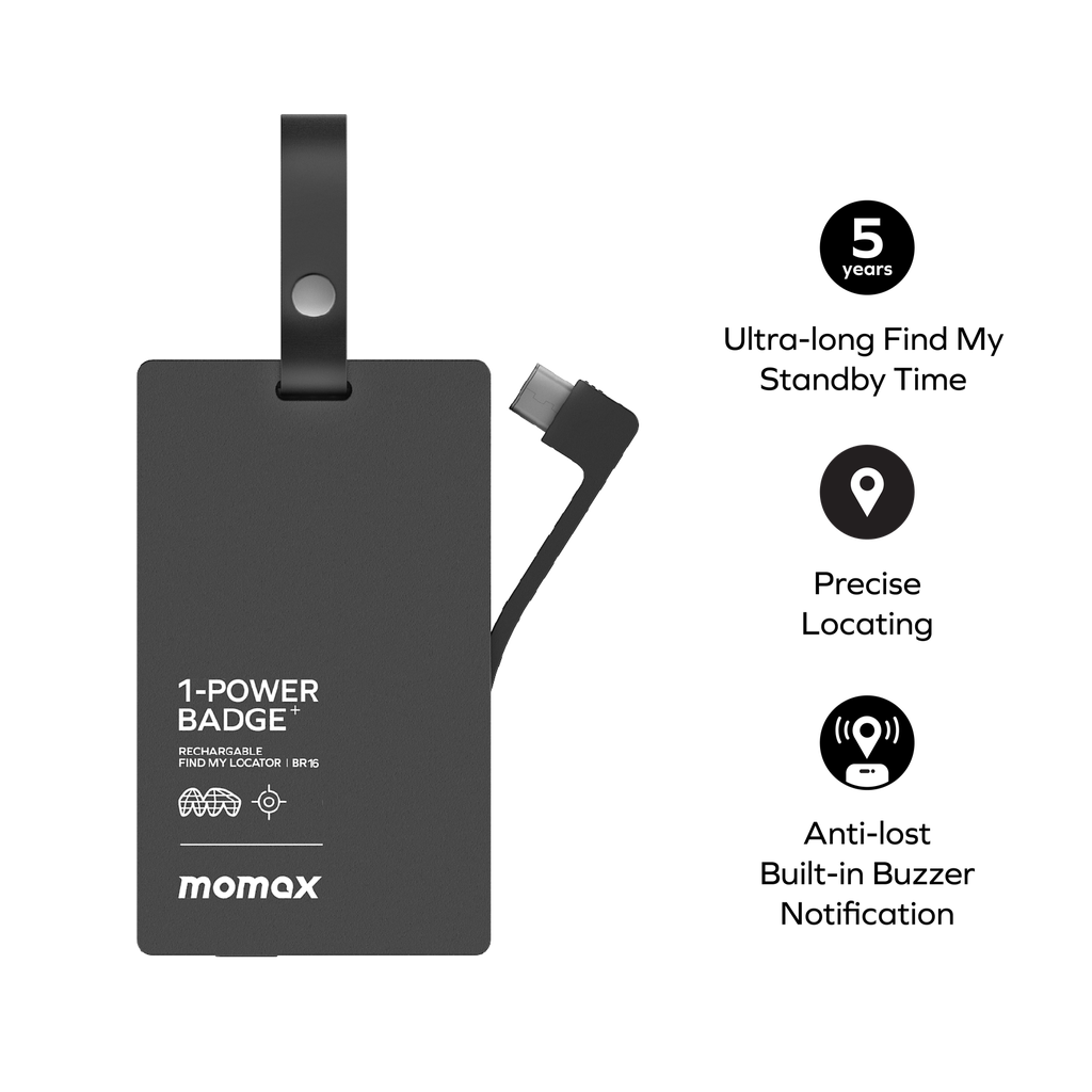 MOMAX 1-POWER BADGE+ RECHARGEABLE BATTERY WITH FIND MY LOCATOR