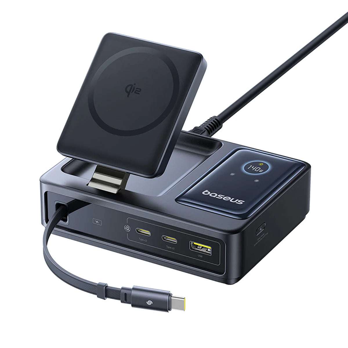 OS-Baseus Nomos 5-in-1 Desktop charger 3C+U 140W QI2 Wireless