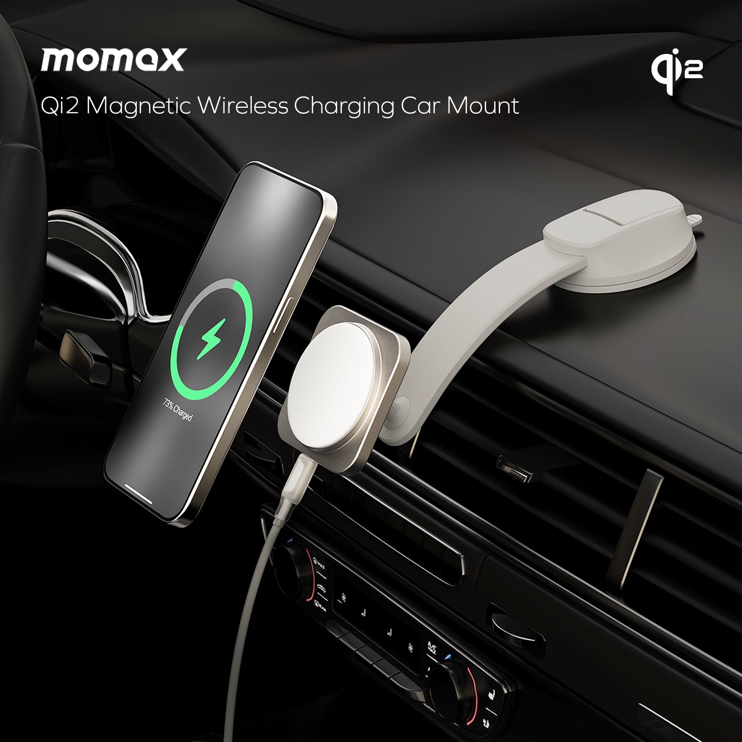 MOMAX Q2 MAG MOUNT QI 15W MAGNETIC WIRELESS CHARGING CAR MOUNT