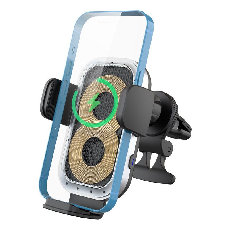 Powerology Dual Coil Car Mount Wireless Charger 15W with Built-in Cooling Fan - Black