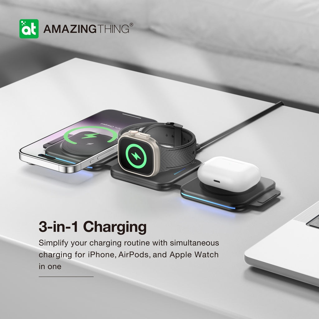 AMAZINGthing EXPLORER PRO 3IN1 PD 15W PORTABLE WIRELESS CHARGER WITH 1.2M USB-C TO USB-C CABLE