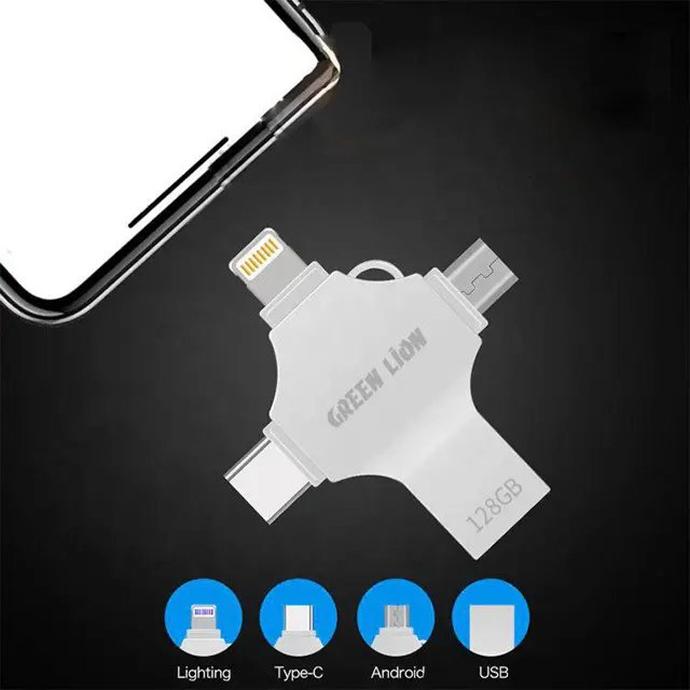 Green Lion 4 in 1 USB Flash Drive 256GB - Silver