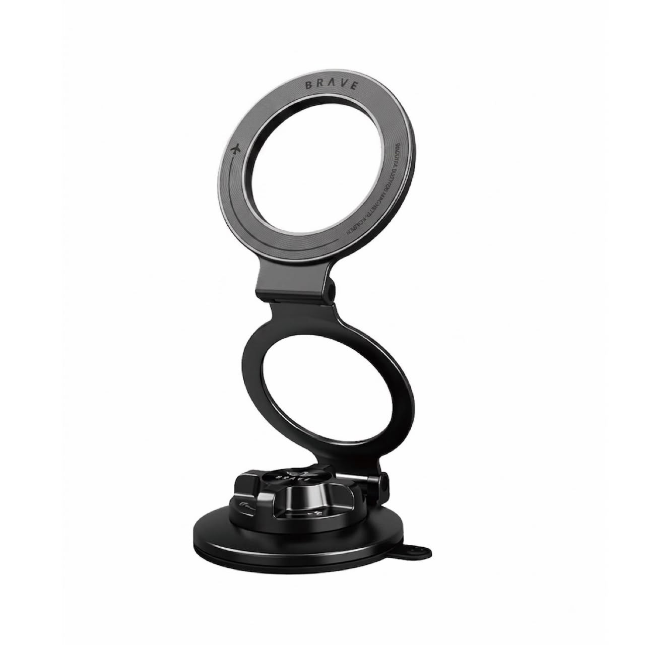 BRAVE Magnetic Vacuum Suction Car Mount | MagSafe Compatible Dashboard & Windshield Phone Holder | 360° Base Rotation Ultra Slim Foldable Stand with Sticky Pad for iPhone 17/16 Pro Max
