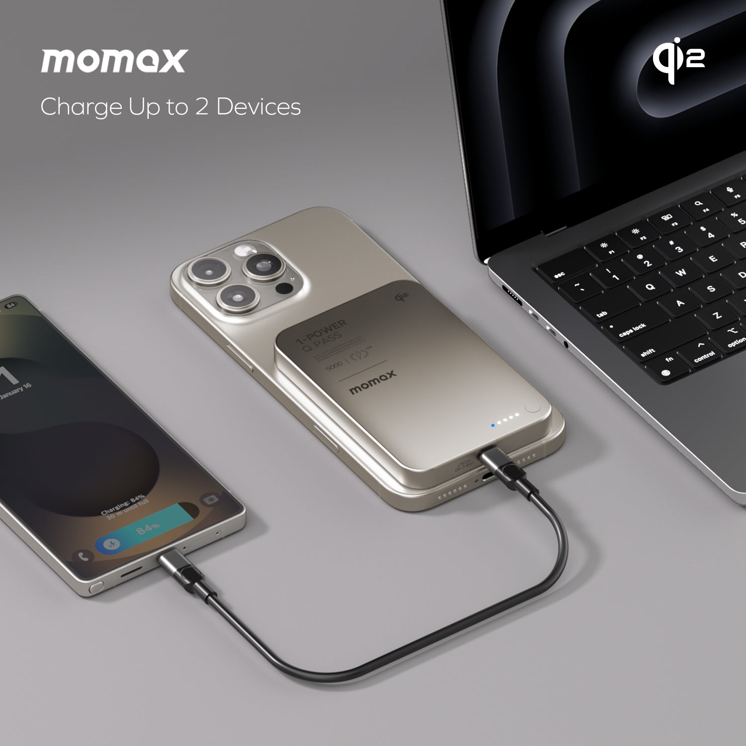 MOMAX 1-POWER Q.PASS 5000mAh QI2 Magnetic Wireless Power Bank