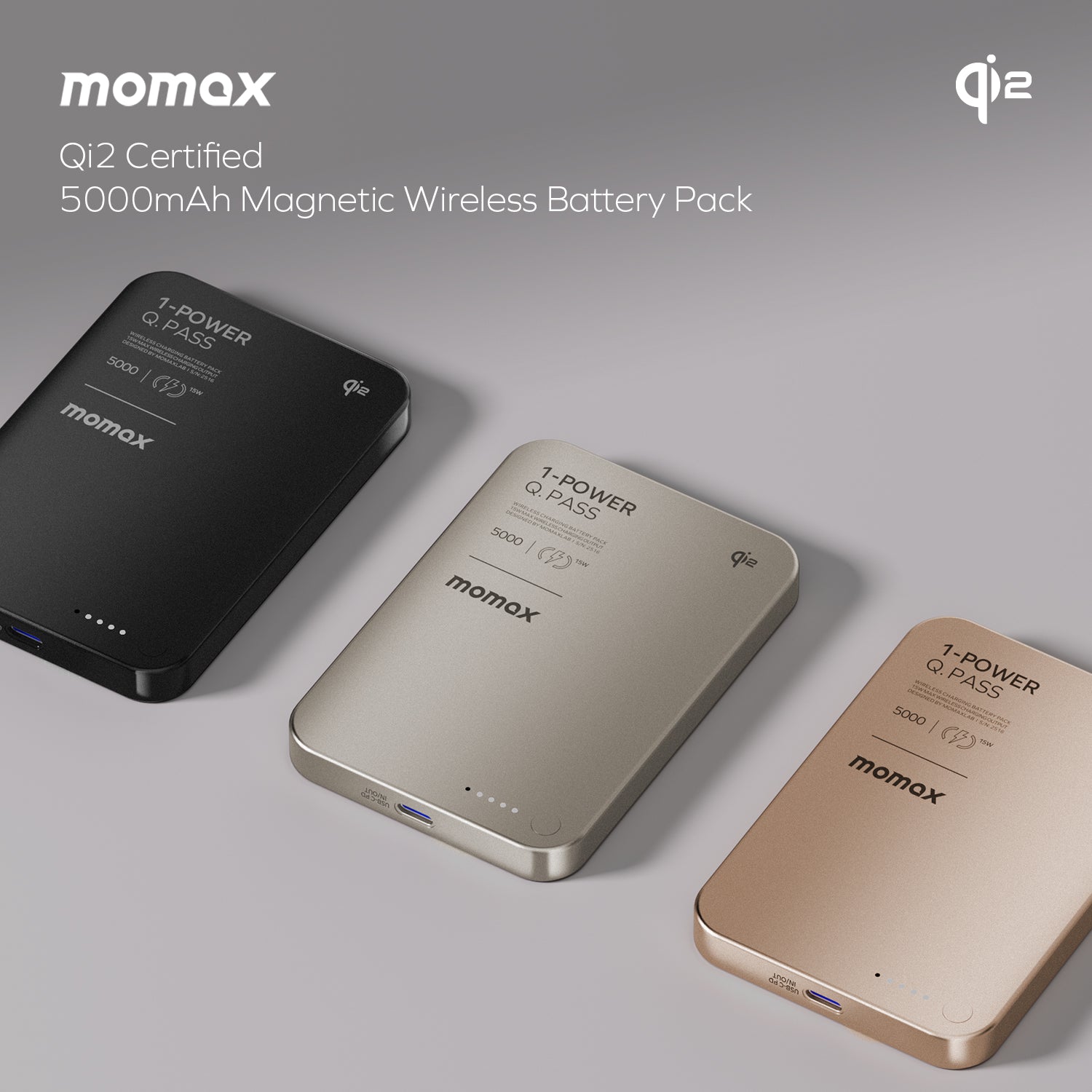 MOMAX 1-POWER Q.PASS 5000mAh QI2 Magnetic Wireless Power Bank