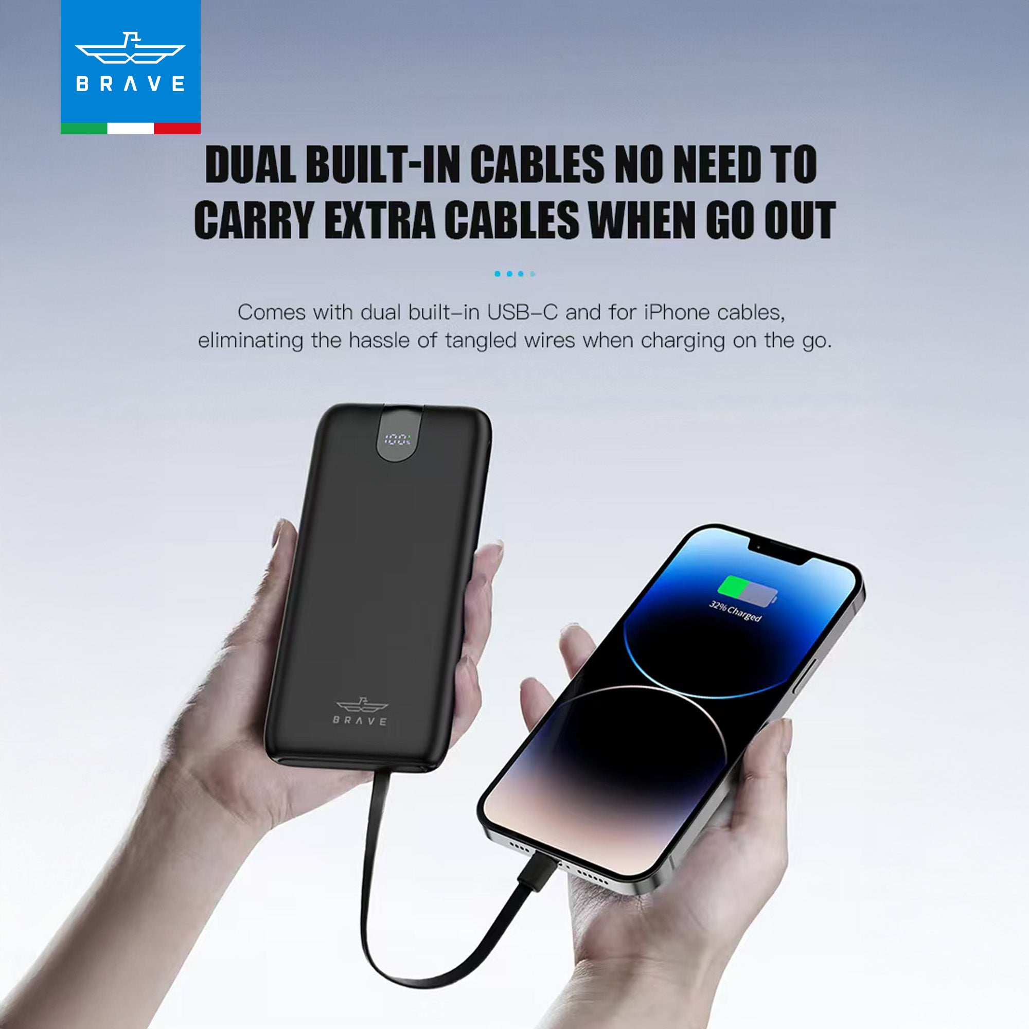 Brave - 4-in-1 10000mAh Slim Power Bank Station with Type-C, Lightning Cables & LED Display - TECH STREET