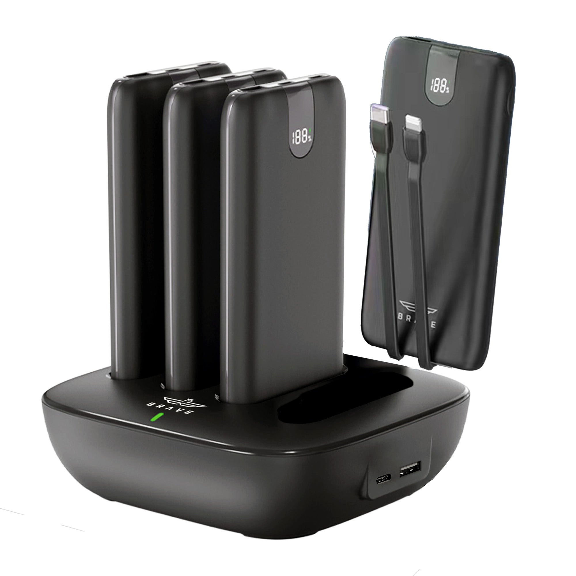 Brave - 4-in-1 10000mAh Slim Power Bank Station with Type-C, Lightning Cables & LED Display - TECH STREET
