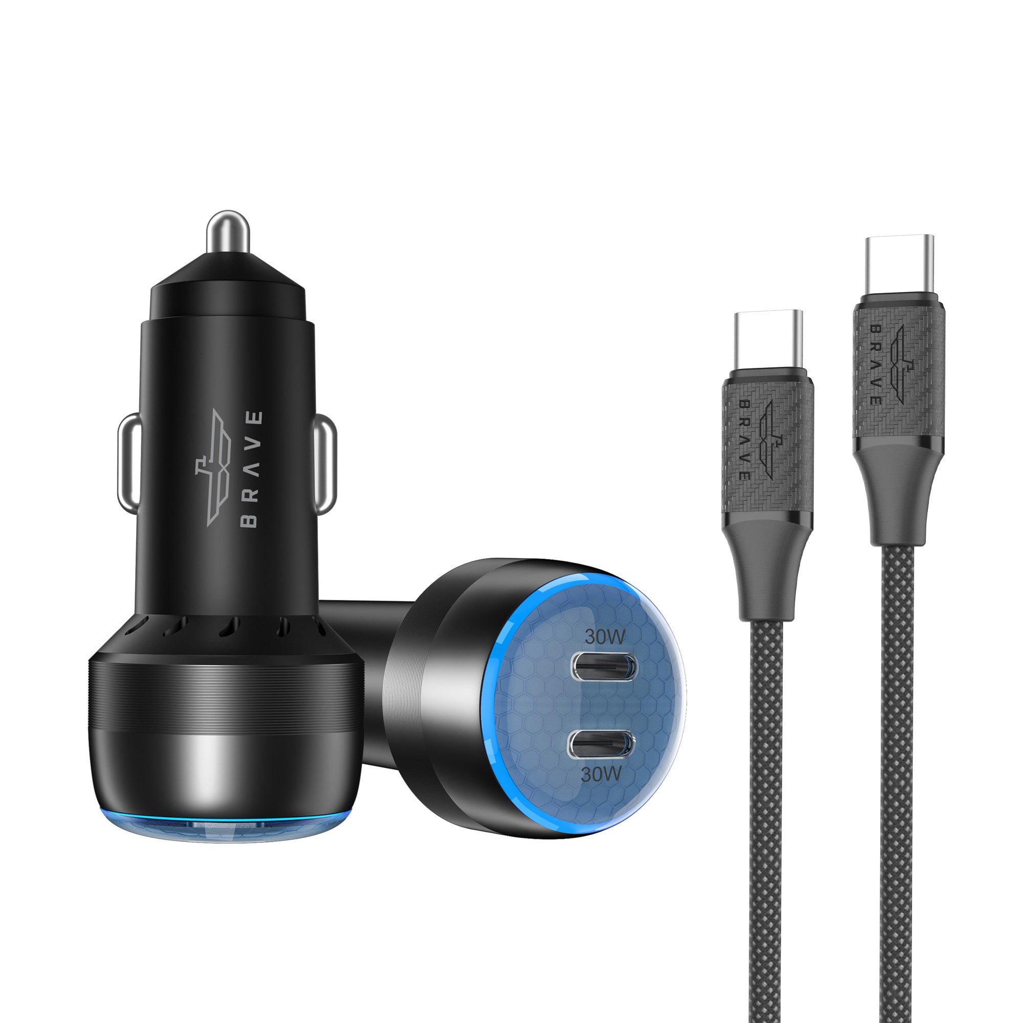 Brave - 60W Dual USB-C Car Charger with 100W USB-C Cable - TECH STREET