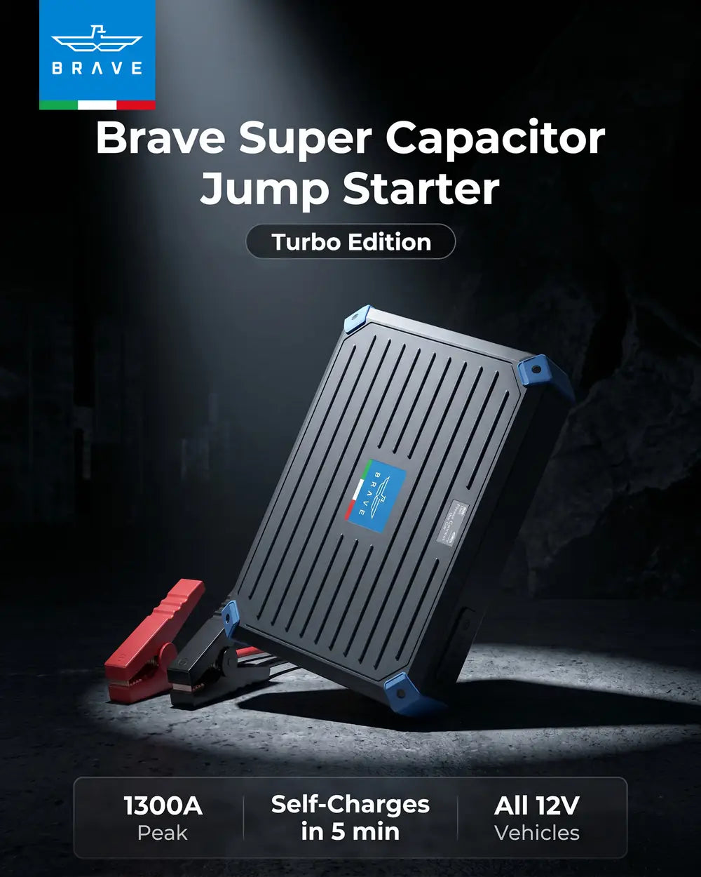 BRAVE - BJS-13 1300A Super Capacitor Jump Starter 12V Battery-Free Car Booster for Petrol & Diesel Vehicles