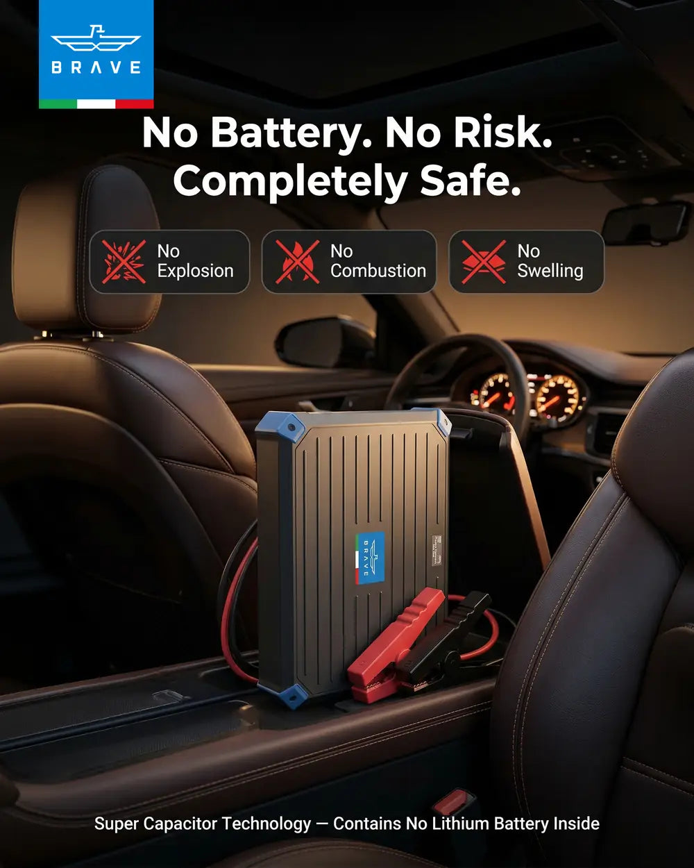 BRAVE - BJS-13 1300A Super Capacitor Jump Starter 12V Battery-Free Car Booster for Petrol & Diesel Vehicles