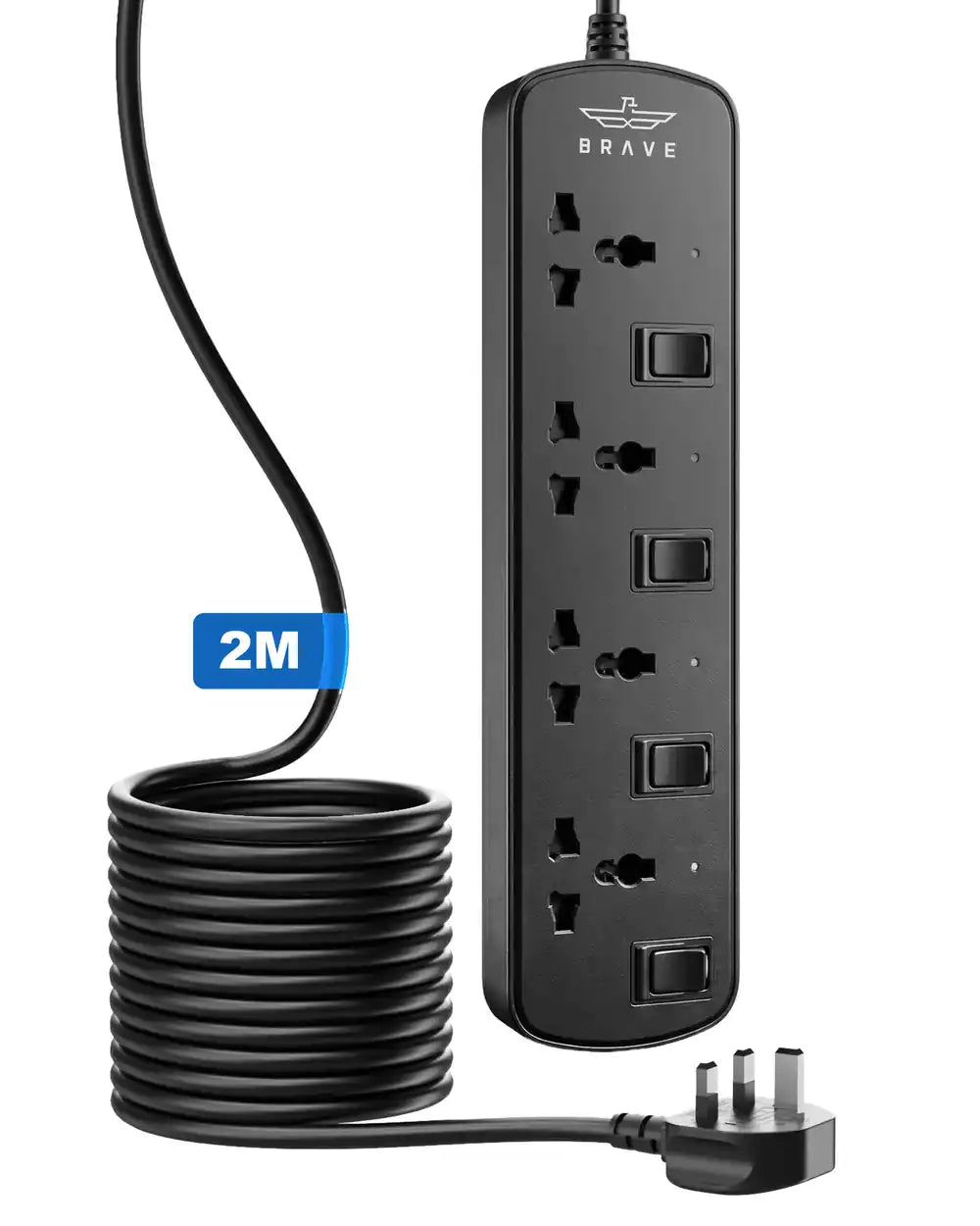 BRAVE - BPS-04 4-Way Universal Power Strip 3250W 13A, 2M Extension Cord, Individual Switches