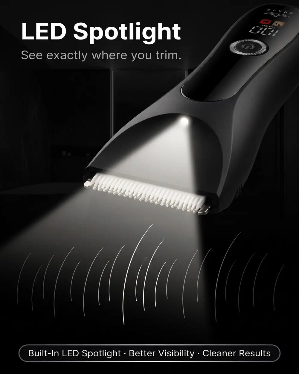 BRAVE BHT-03 Body Hair Trimmer for Men, IPX7 Waterproof, 1200mAh Ceramic Blade Groomer with LED Light, USB-C & Charging Dock