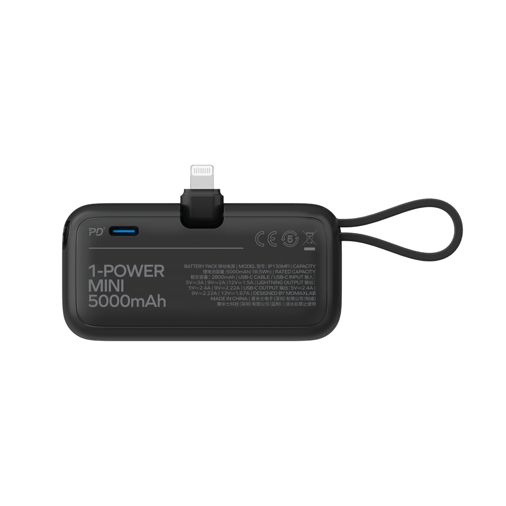 MOMAX 1-POWER MINI 5000mAh 3IN1 POWER BANK WITH LIGHTNING PLUG