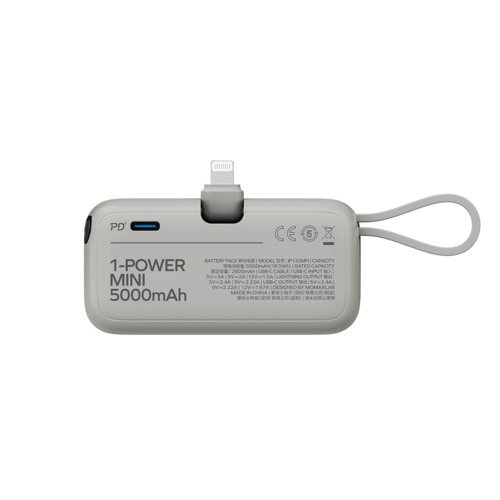 MOMAX 1-POWER MINI 5000mAh 3IN1 POWER BANK WITH LIGHTNING PLUG