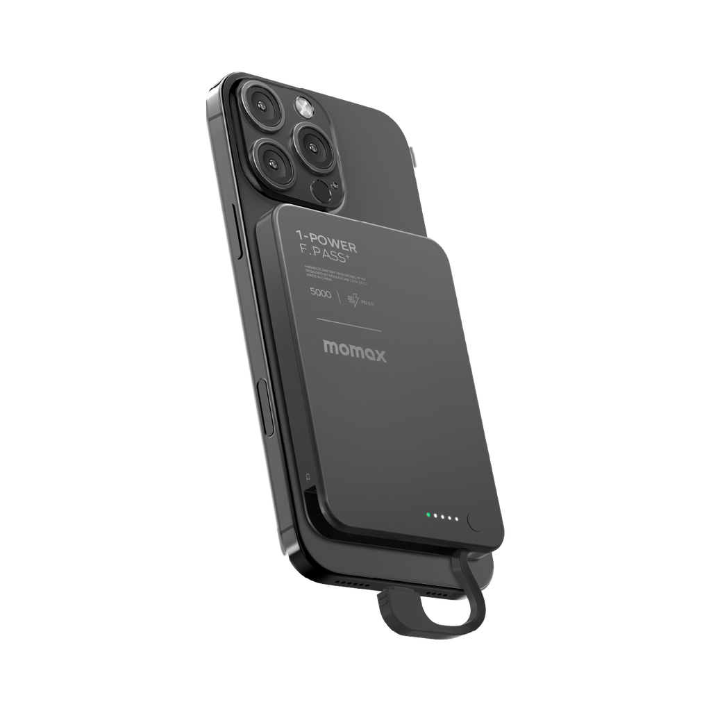 MOMAX 1-POWER F.PASS+ 5000mAh POWER BANK WITH BUILT-IN CABLE MAGNETIC ATTACHMENT