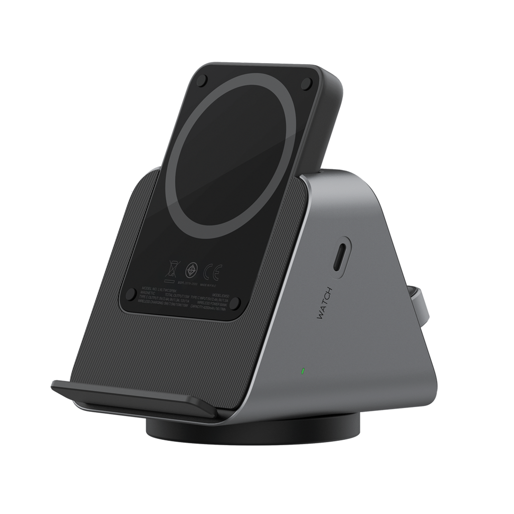 Levelo Terra Wireless Charging Stand with Portable 5000mAh Powerbank - Black