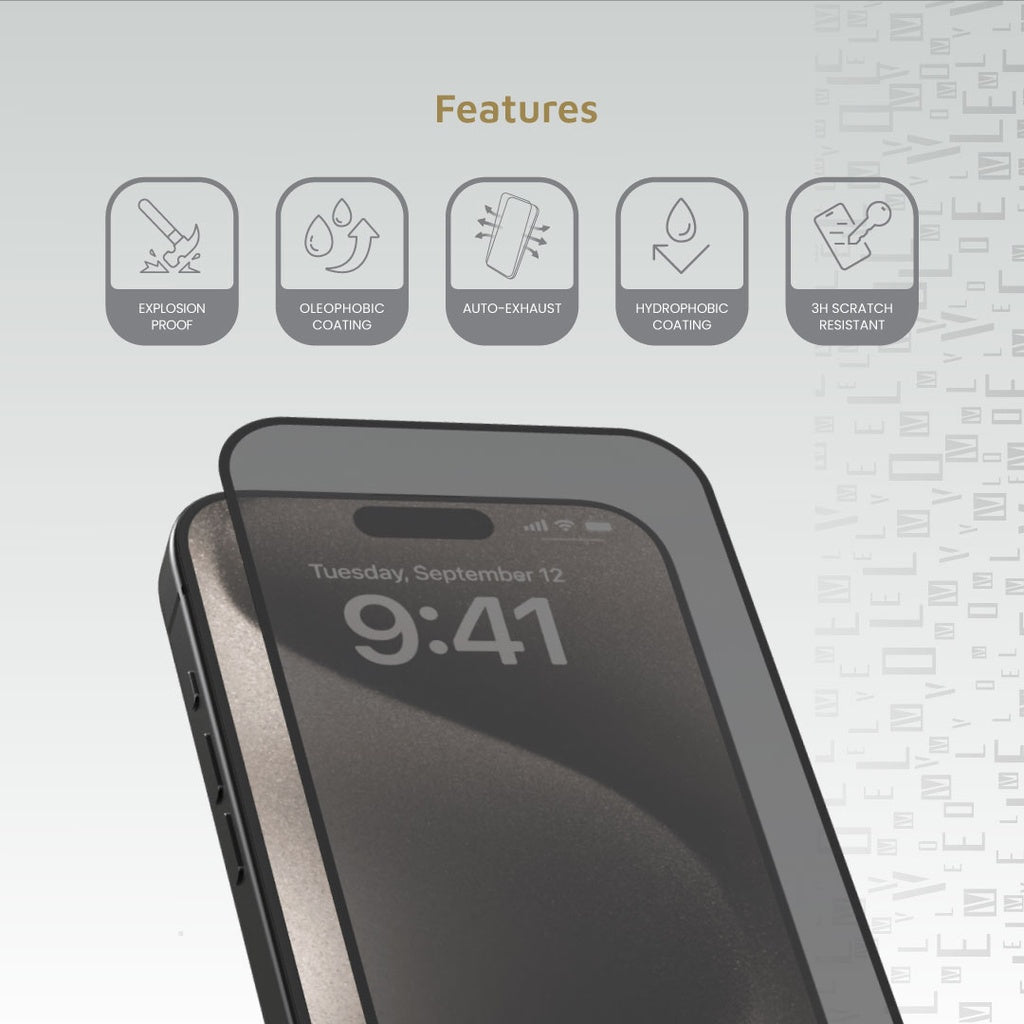 Levelo 2.5D Silk Print Silicone Edge Privacy Screen Protector For iPhone 16 Pro Max