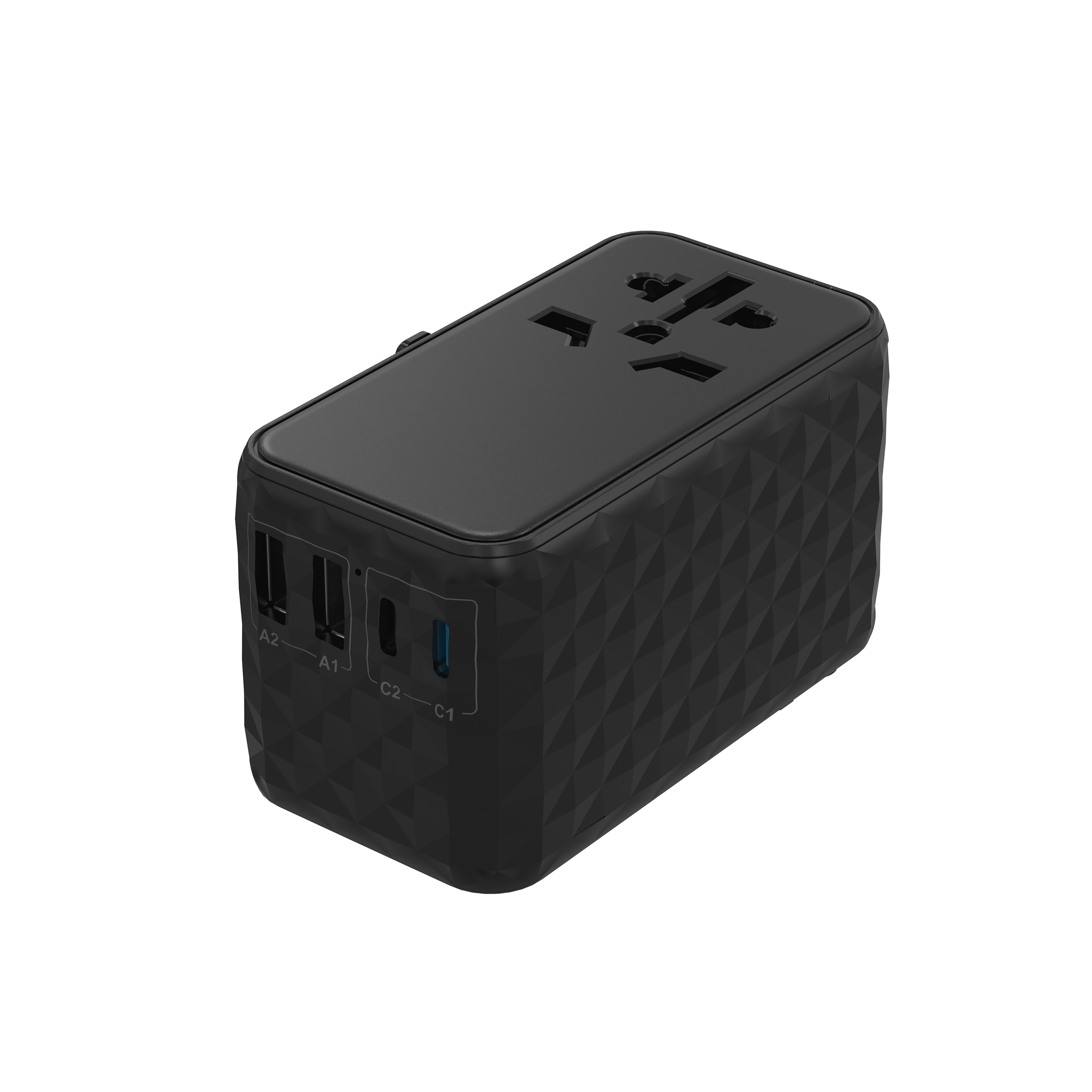 Powerology Universal Adapter 140W X2 Type C port and X2 USB A 15W port - Black