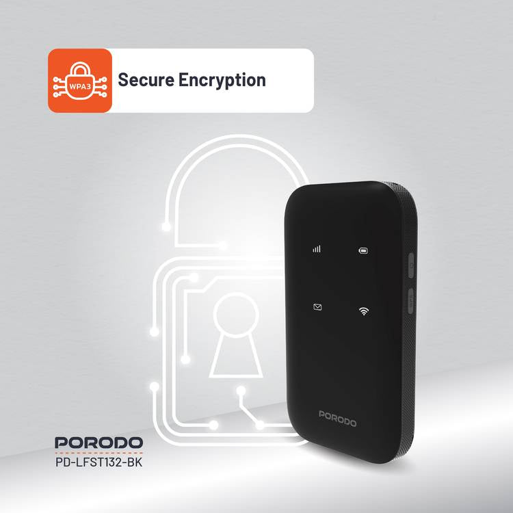 Porodo MIFI 4G Wireless Router 3000mAh Type-CBlack
