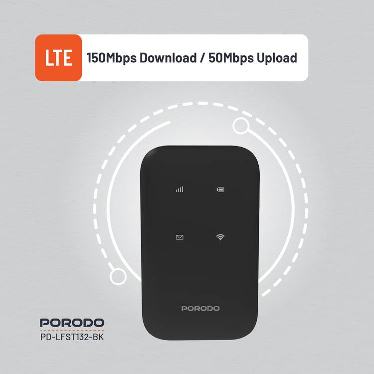 Porodo MIFI 4G Wireless Router 3000mAh Type-CBlack