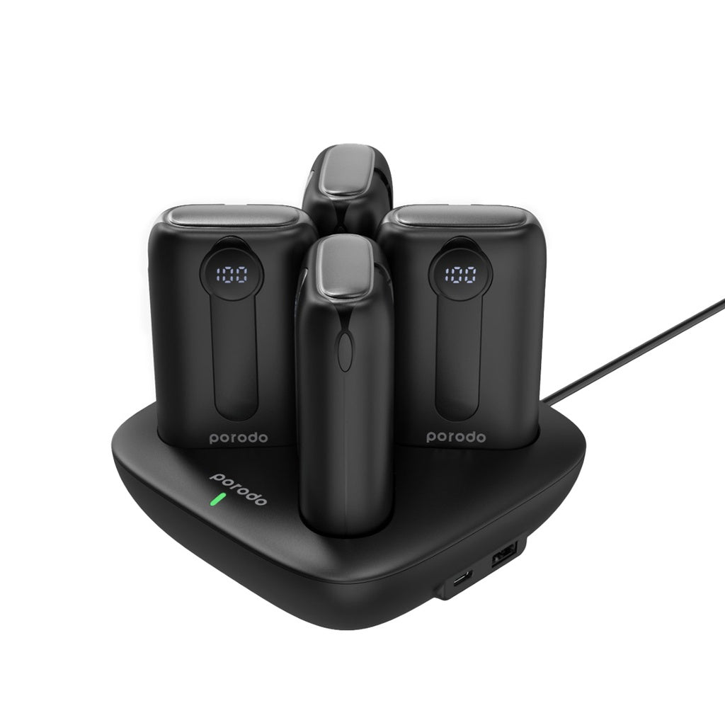 Porodo 4in1 Station 10000mAh PD20W Power Bank with inbuilt cable Type-C and Lighting - Black