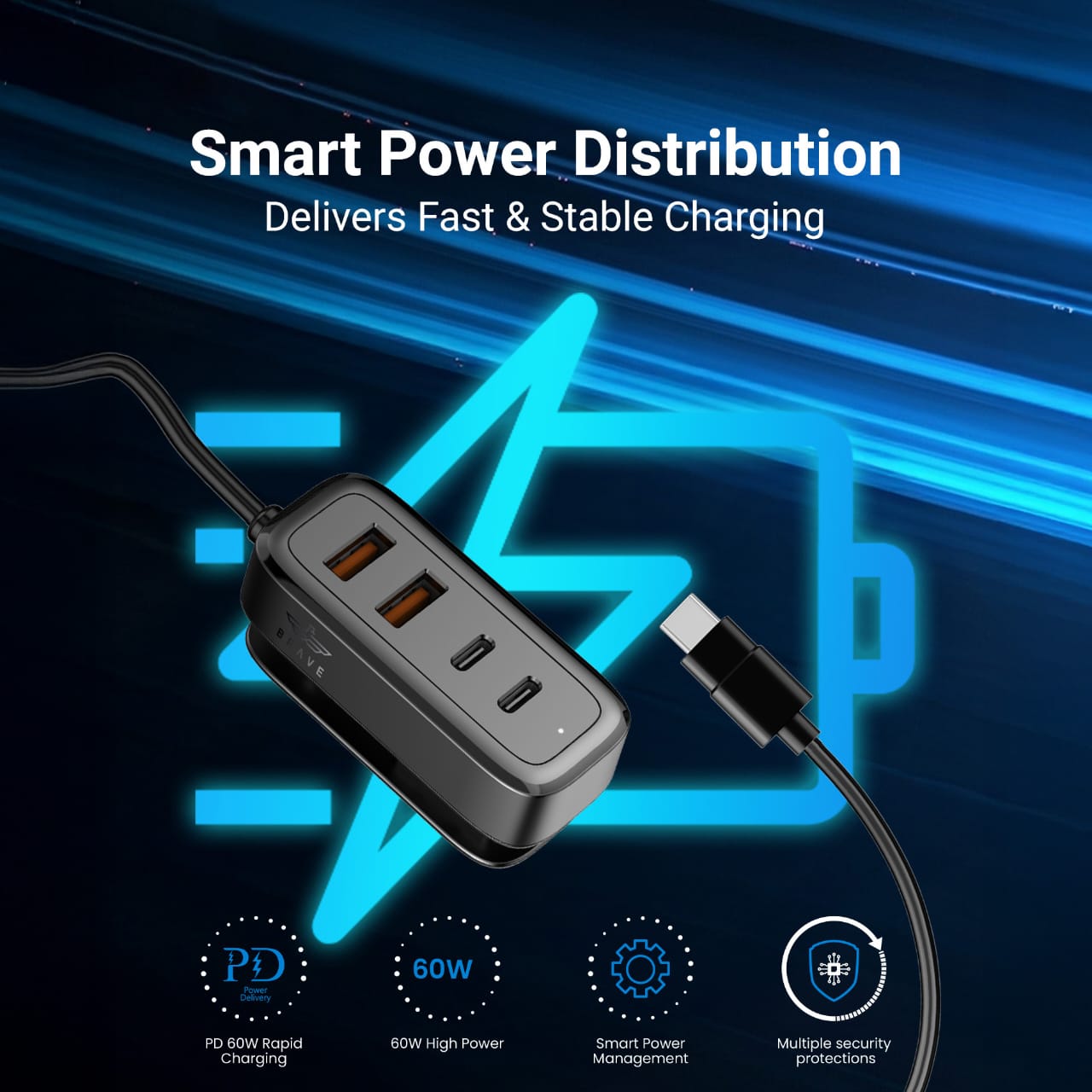 Brave 60W Universal Car Charger Fast Charging USB-C - Power Hub