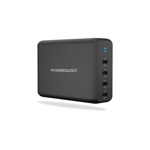 Powerology 165W GaN Desktop Charger with 4X PD Port UK AC Cable PD 100W