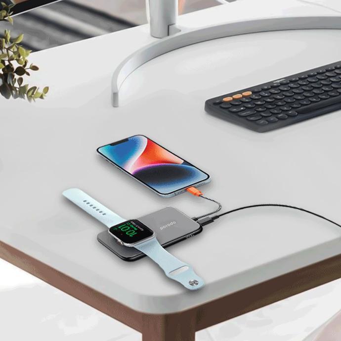 Porodo 5000mAh Slim Powerbank PD 20W with 1*Type-C 1*Lightning Port & Watch Charger