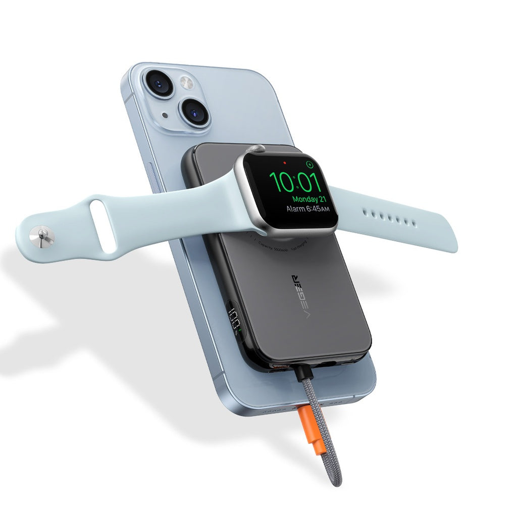 Porodo 5000mAh Slim Powerbank PD 20W with 1*Type-C 1*Lightning Port & Watch Charger