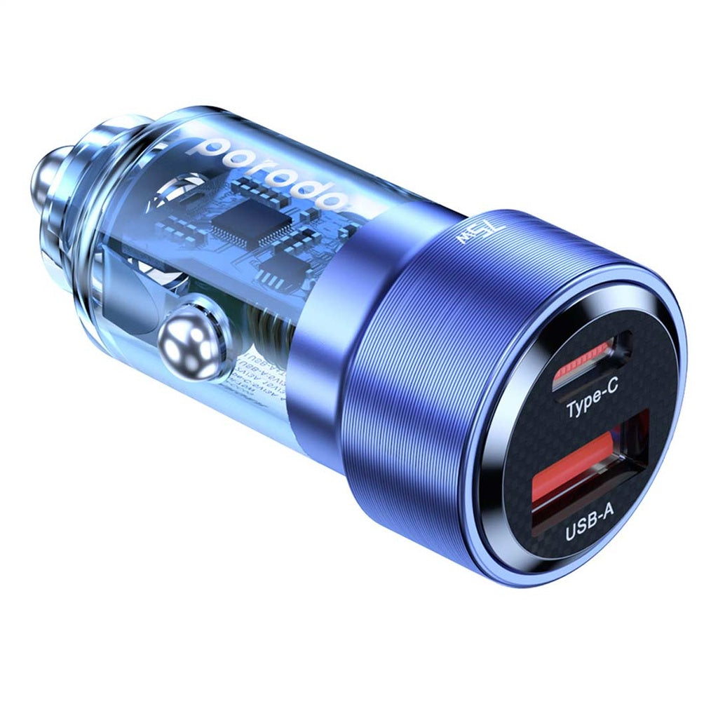 Porodo 75W Transparent Dual Port Car Charger PD 45W QC 30W