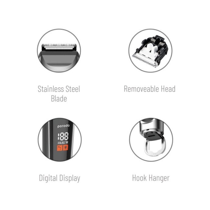 Porodo Lifestyle High Precision Beard Trimmer with Digital Display 600mAh - Black