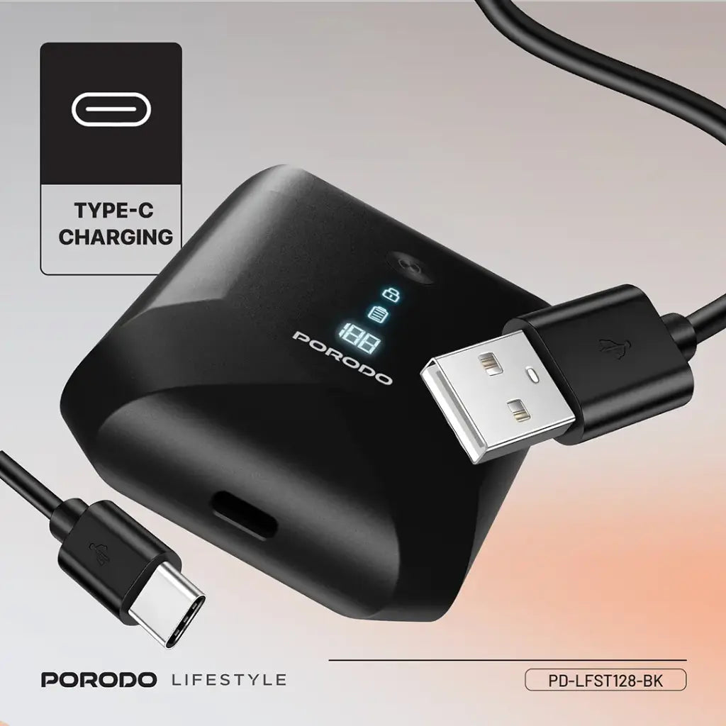 Porodo Lifestyle IPX7 Portable Travel Shaver 600mAh - Black