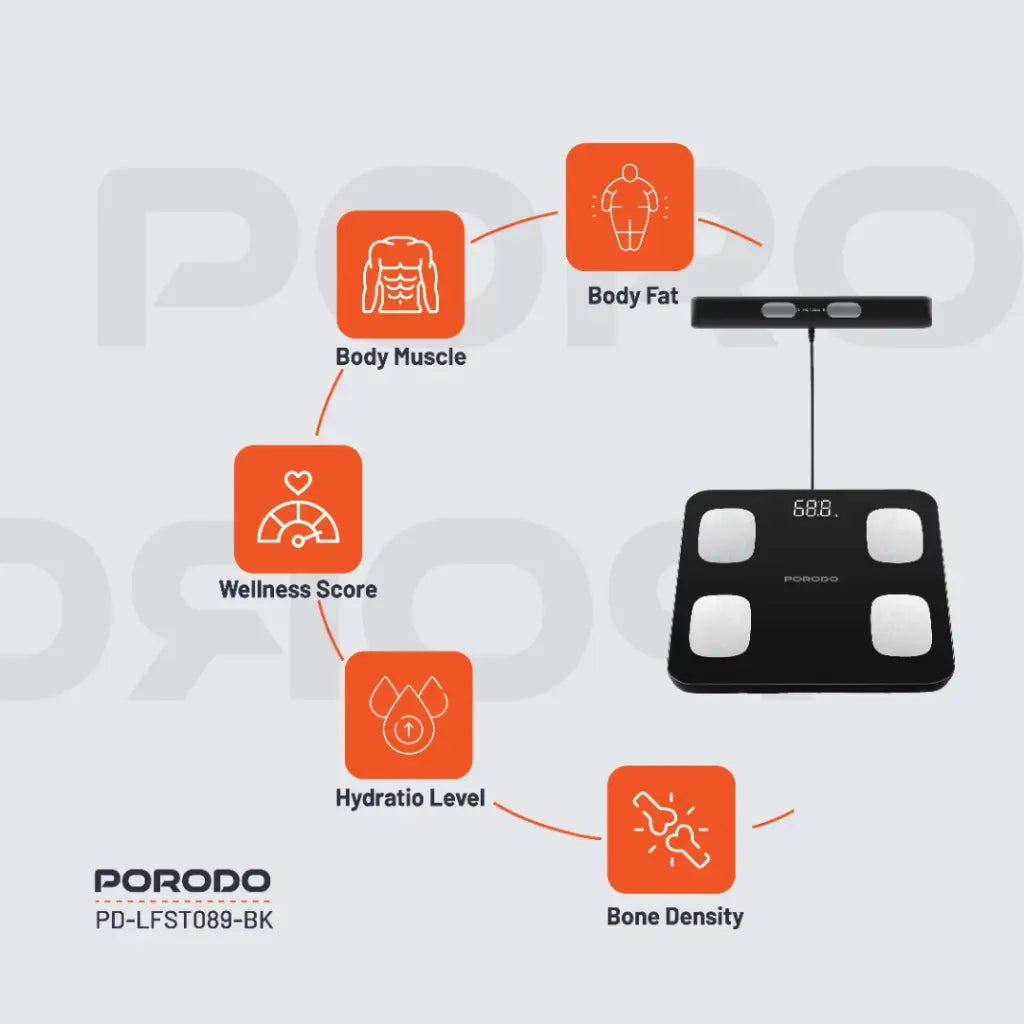 Porodo Lifestyle 8 -Electrode Smart Body Analyzer Scale Composition with Digital Dis