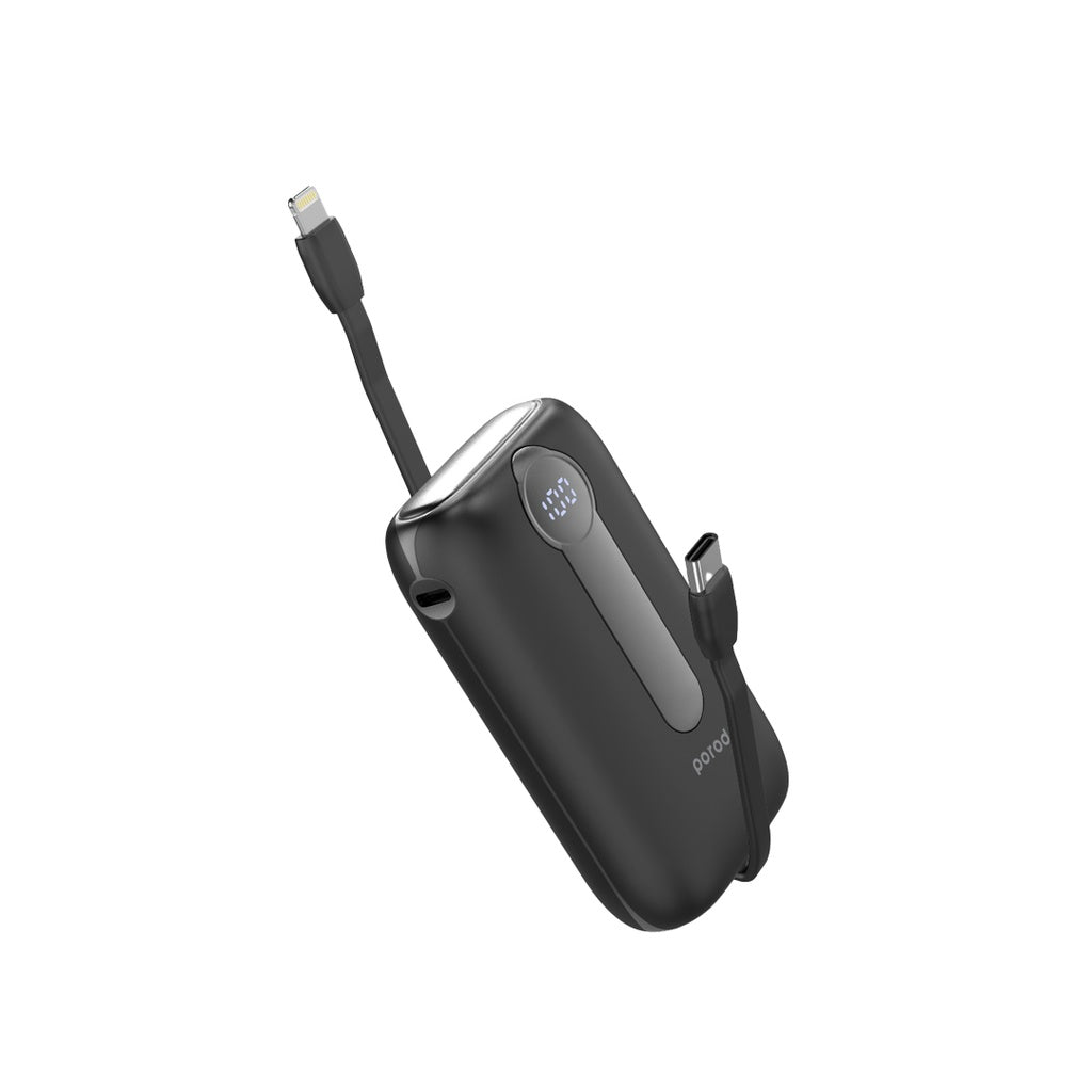 Porodo 4in1 Station 10000mAh PD20W Power Bank with inbuilt cable Type-C and Lighting - Black