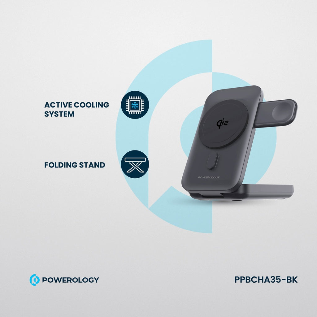 Powerology - 10000mAh Qi2 - 15W iPh15 MagSafe Power Bank - Black - TECH STREET
