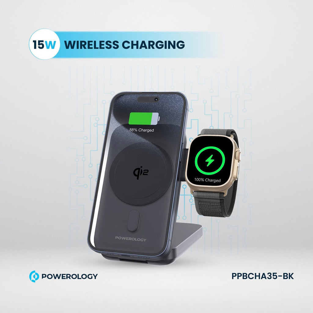 Powerology - 10000mAh Qi2 - 15W iPh15 MagSafe Power Bank - Black - TECH STREET