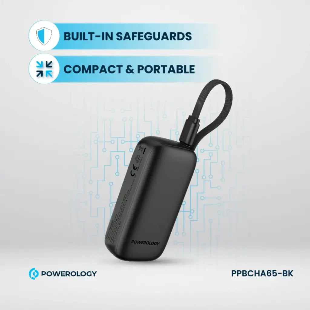 Powerology PD20W 5000mAh Power Bank Type-C Port and USB-A Port with Removable Cable
