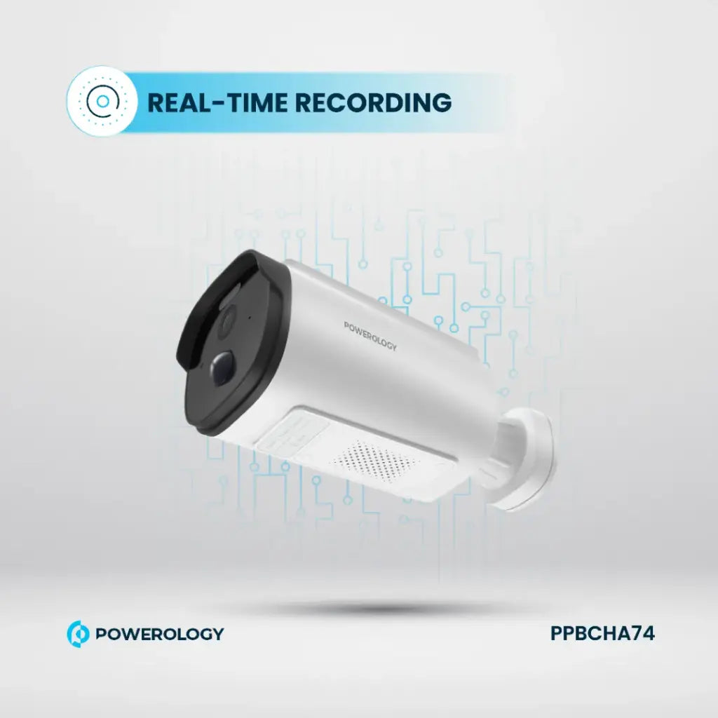 Powerology Outdoor Smart Waterproof 5W Solar Camera with 5200mAh and 256GB - White